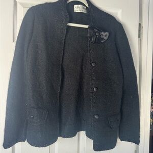 Vintage Adolfo Saks Fifth Avenue Black Bouclé Cardigan Sweater Bow Detail